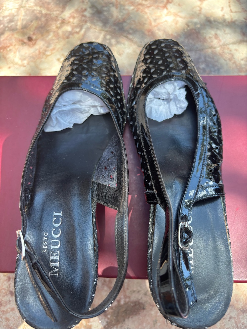 Sesto Meucci Black Patent Slingback Mules
